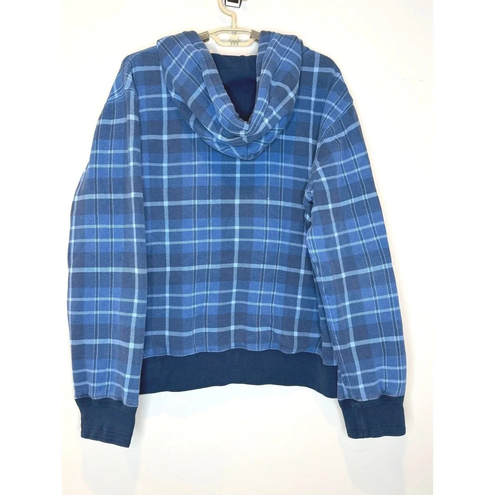Polo Ralph Lauren Blue Plaid Waffle Lined Zip Up Hoodie Y2K XL Thermal Pony